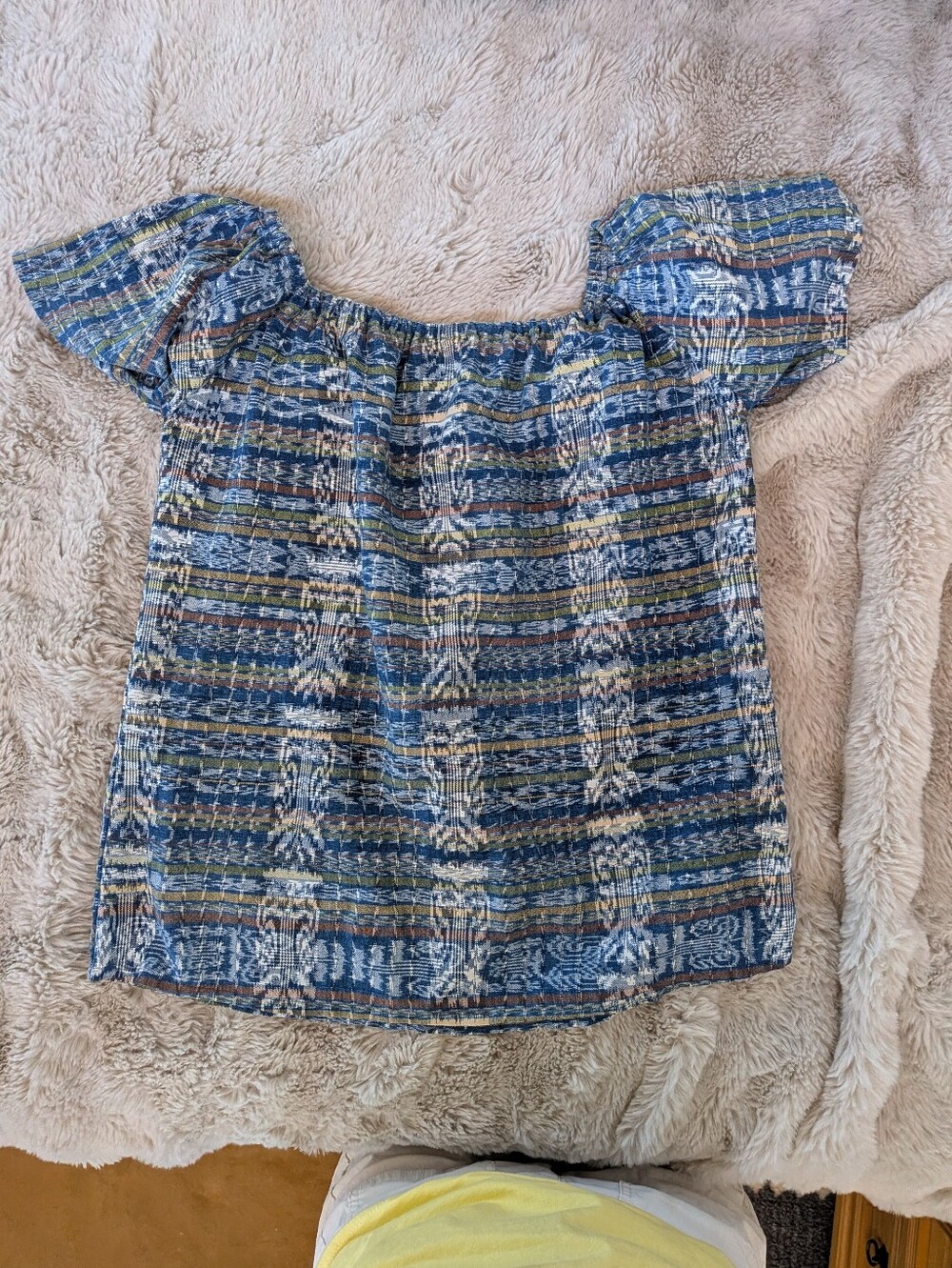 Guatemalan Blouse Woven Cotton Elastic Neckline, Can Be Worn Off Shoulder Medium
